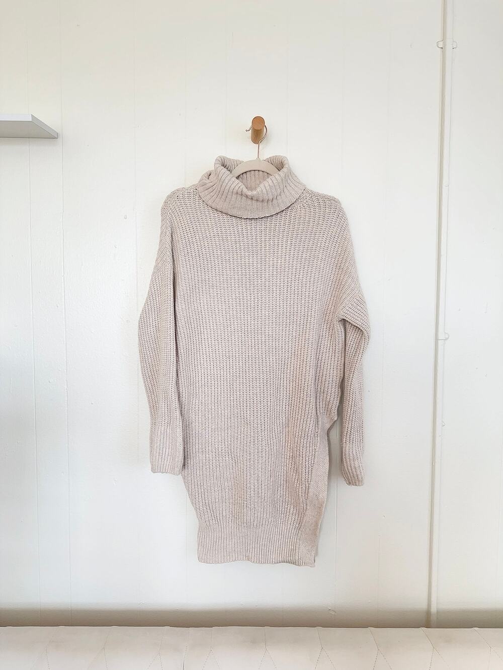 Anthropologie Moth Taupe Turtleneck Chunky Oversized Weighted Sweater Dress XS
